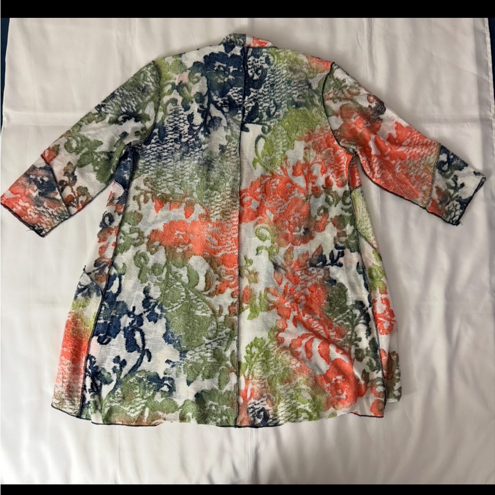 Creation Patterned Multi-Color Open Front Sheer Cardigan - Picture 9 of 9